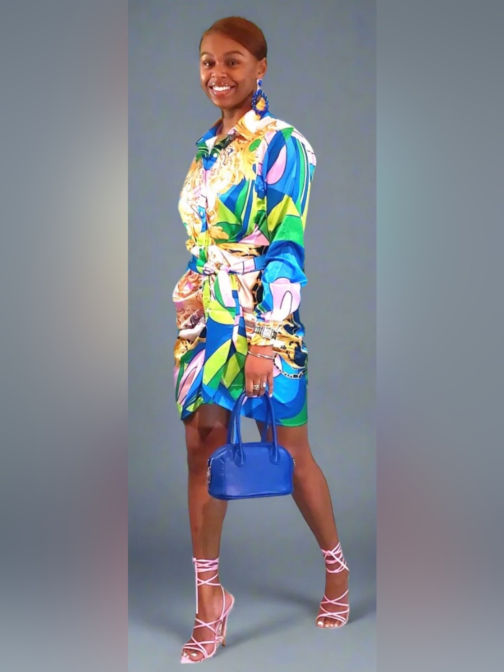 Vibrant Multicolor Printed Tie-Waist Dress